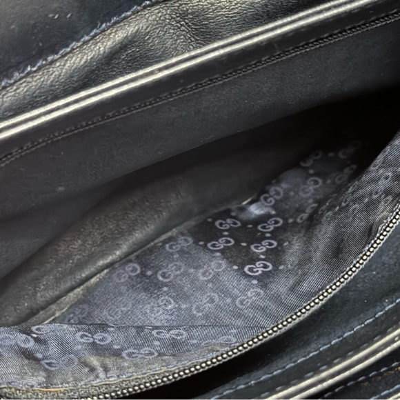 Vintage Gucci Horsebit 1955 Shoulder Bag in Navy Blue Coated Canvas & Leather - Picture 15 of 16